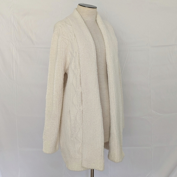 Barefoot Dreams Cardigan Cabin Cable CozyChic Knit Shawl Collar Cream L NWT - Picture 1 of 13